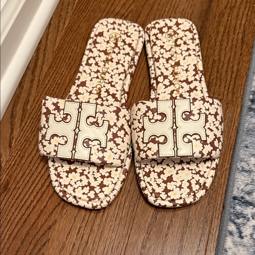 Tory Burch Floral Brown and Cream Sandals